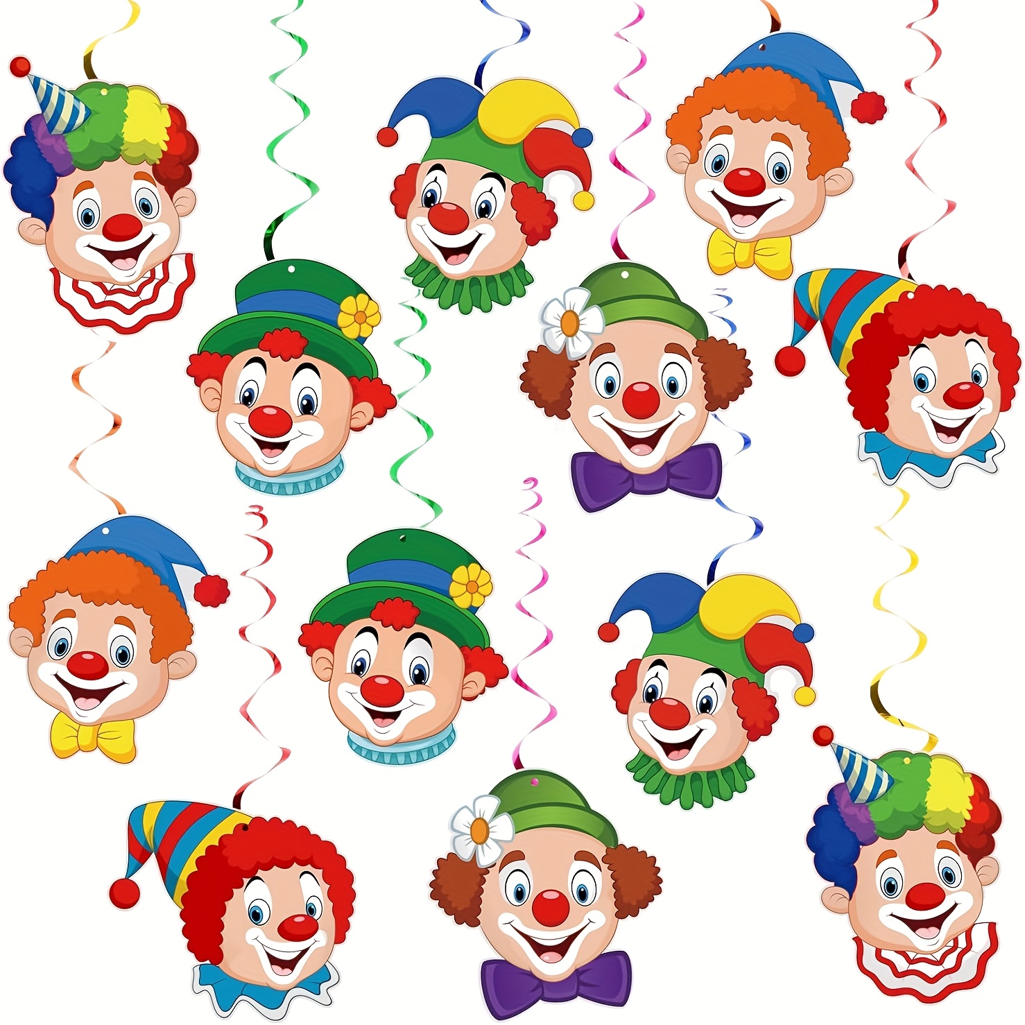Image of Clown Garland Carnival - 6 Spiral Garlands With Clown Motif - Carnival Streamers For Ceiling Hangers - Hanging Swirl Decoration - Clown Decoration For Carnival, Fancy Dress, Circus