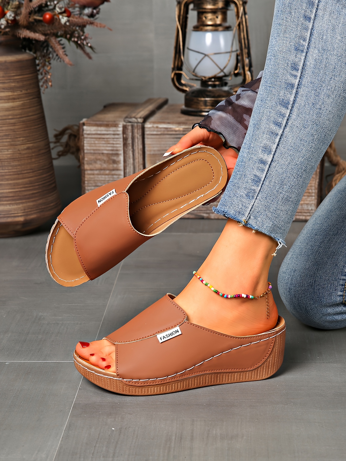   womens light blue slide sandals comfortable arch support breathable open toe design with soft rubber sole casual   heel slip on shoes for casual attire   cover upper Product details 34