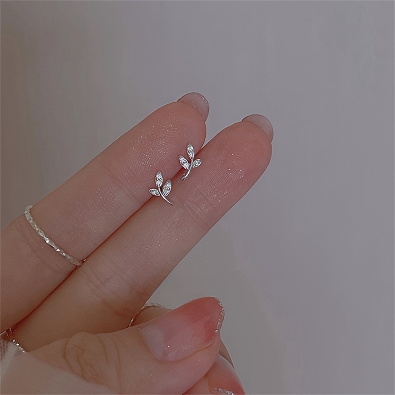 Brass Olive Branch Earrings with Synthetic Cubic Zirconia