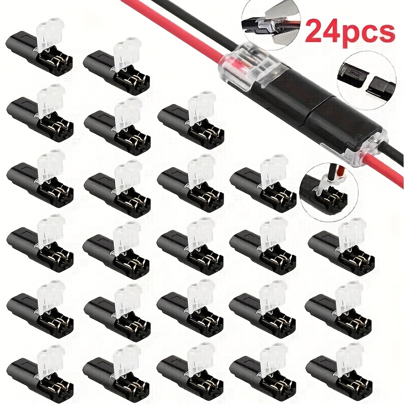 Image of 24/46pcs Quick Splice Wire Connectors, 2-pin 2-way Dual-wire Plug-in Terminals, Contact, No Stripping Required, For Awg 18-22, Versatile Use In Lighting, Car, - No Battery Or Electronics