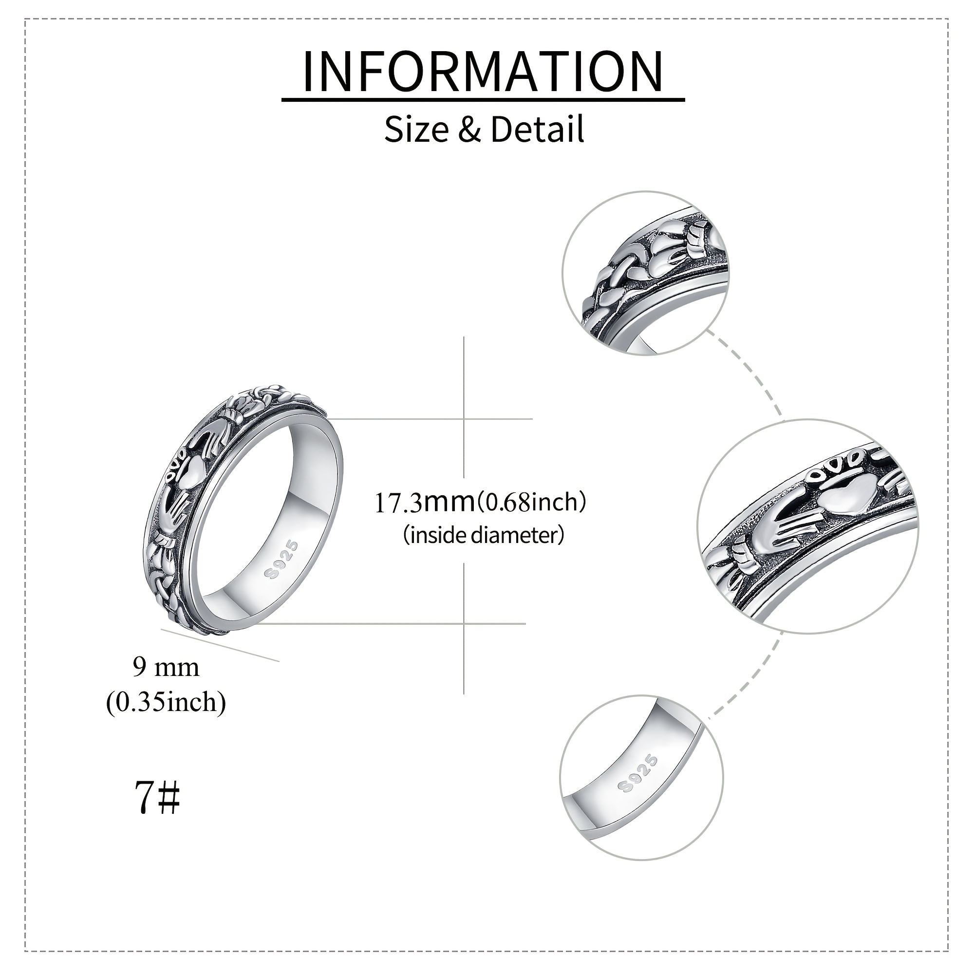   fidget spinner ring 925 sterling silver celtic knot anxiety jewelry for women men and girls   love   for mom and wife Product details 7