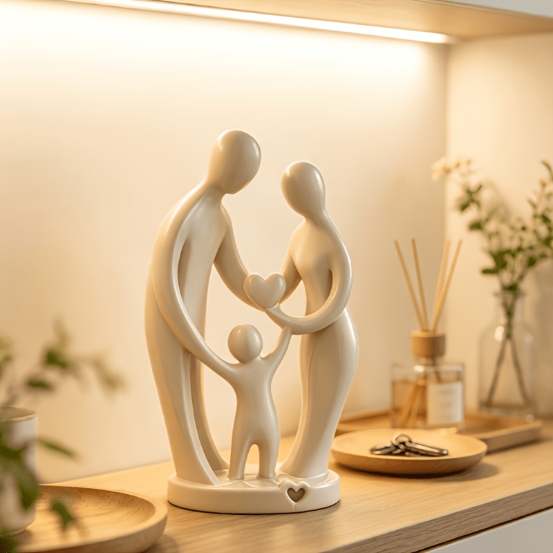 TEMU Easy Artistic 3d Printed Family Of 3 Sculpture, Abstract Faceless Hand-in-heart Sculpture, Minimalist Sculpture, Desktop Ornament, Living Room