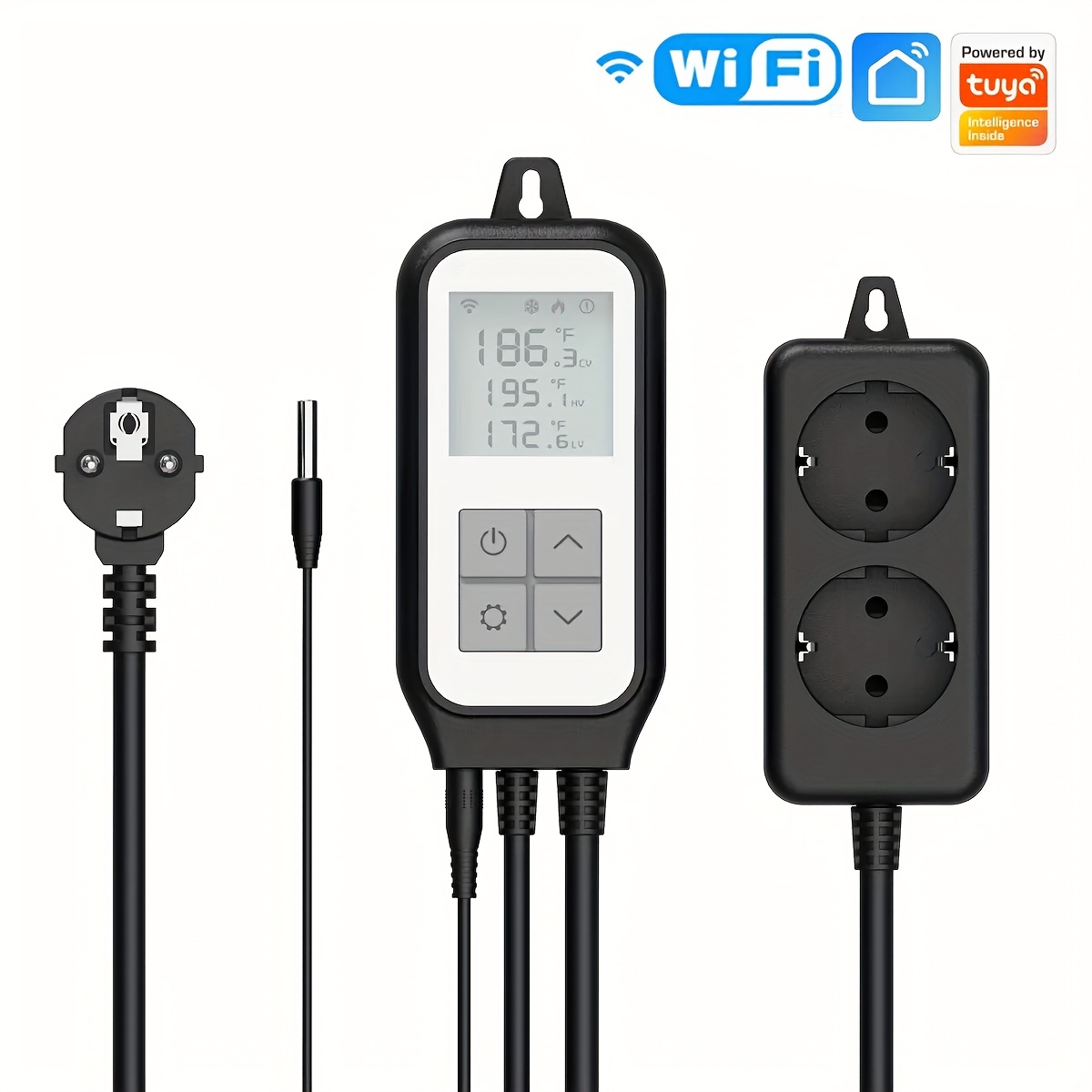 Regolatore di temperatura e termostato con Wi-Fi e spina europea da 230 V, dotato di presa digitale controllabile tramite app, con sonda termica, ideale per incubatrici, birrificazione, serre, terrari