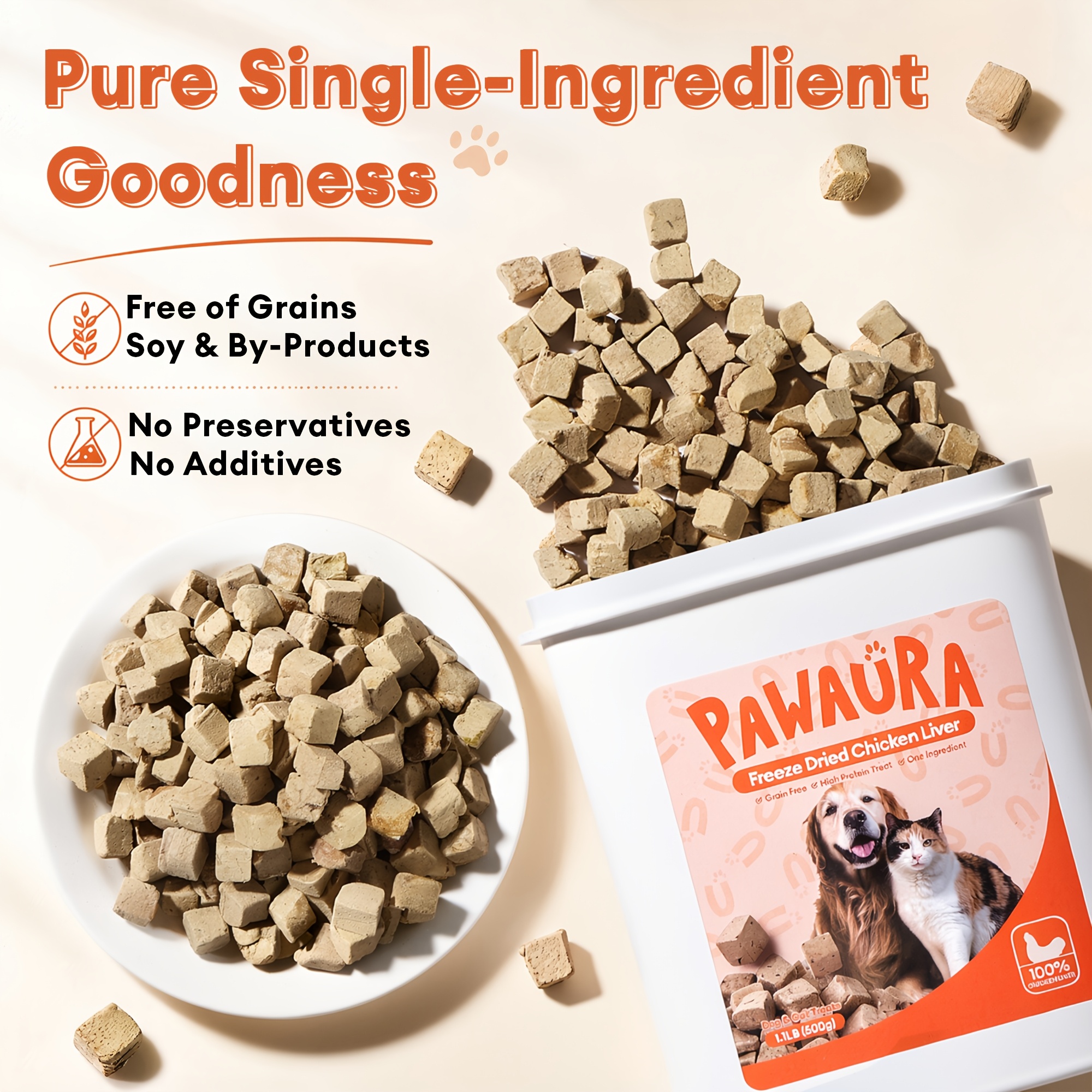   freeze dried chicken liver beef liver 3 in 1 mixed liver pet treats for dogs cats 1 1 lbs value bucket contains beef liver chicken liver chicken   source food topper ideal for training daily rewards Product details 4