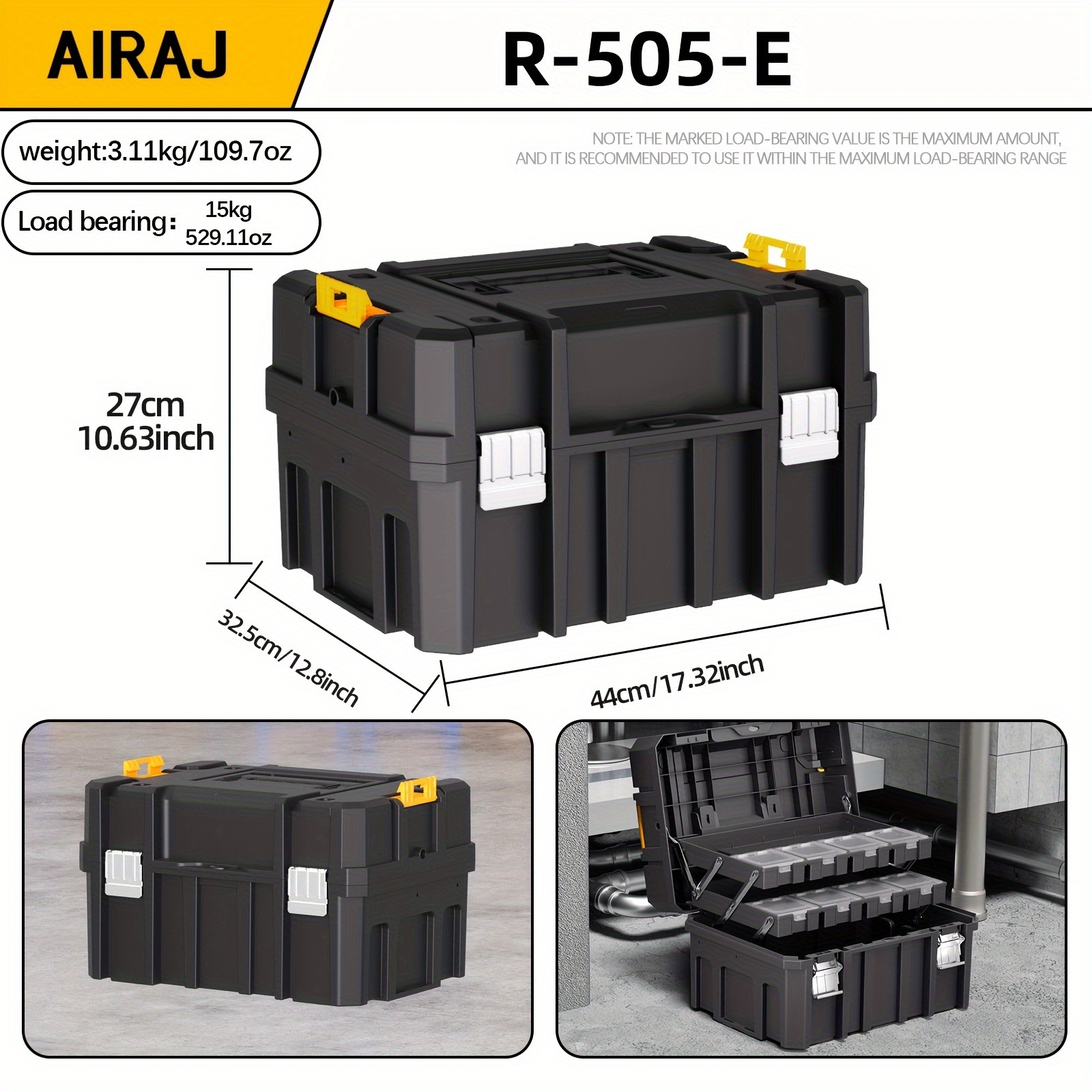 Temu – TEMU Heavy-duty Industrial-grade 3-tier Stackable Toolbox – Large Capacity Plastic With Multi-compartment Organizer, Storage For Drills, Saws,