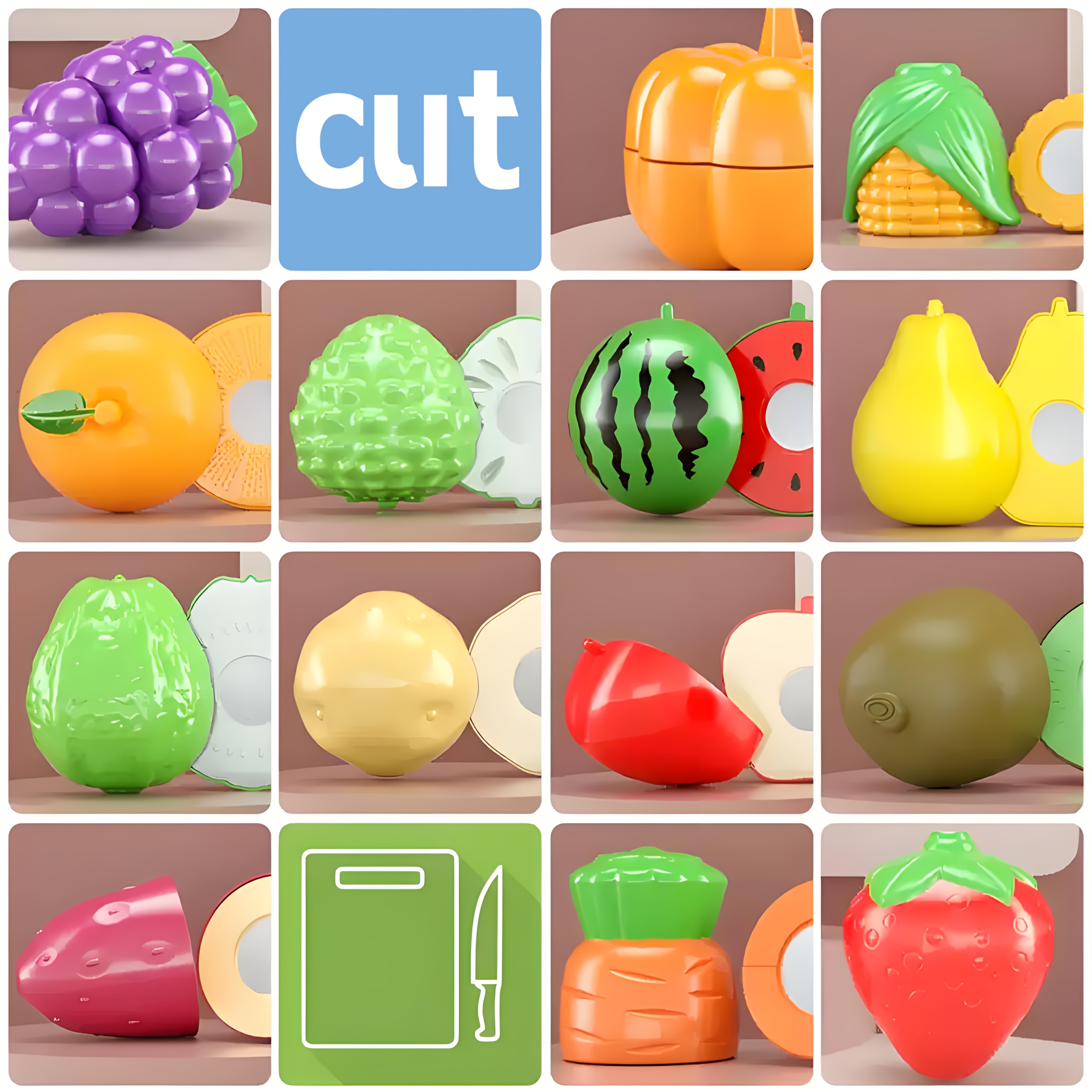 22+2pcs Kids Simulated Fruit and Vegetable Kitchen Toy Set