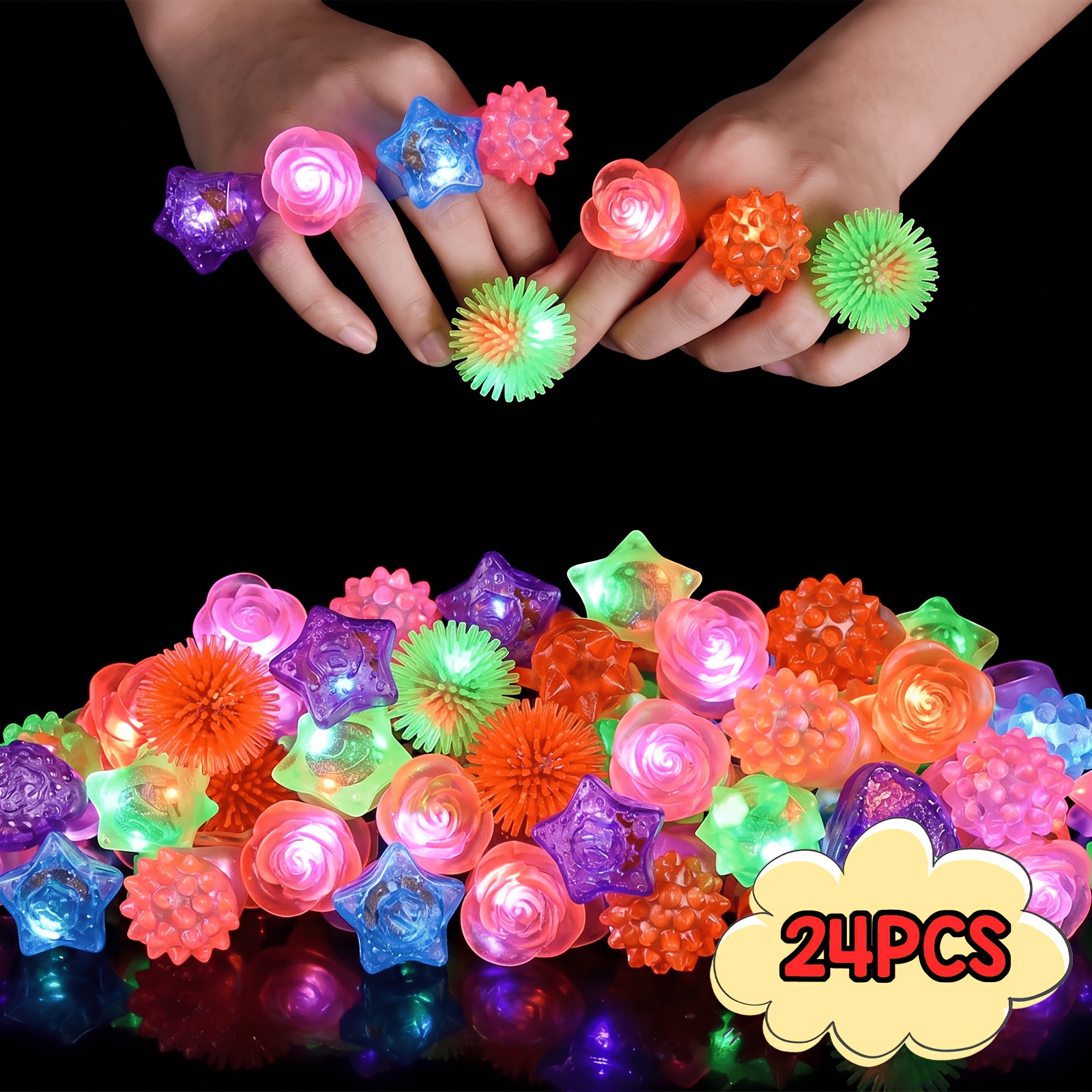 TEMU 24pcs Pack Led Light-up S For Parties - 3d Textured Design, -the-dark Party Additions, Suitable For Kids Aged 3-12, Carnival Celebrations,
