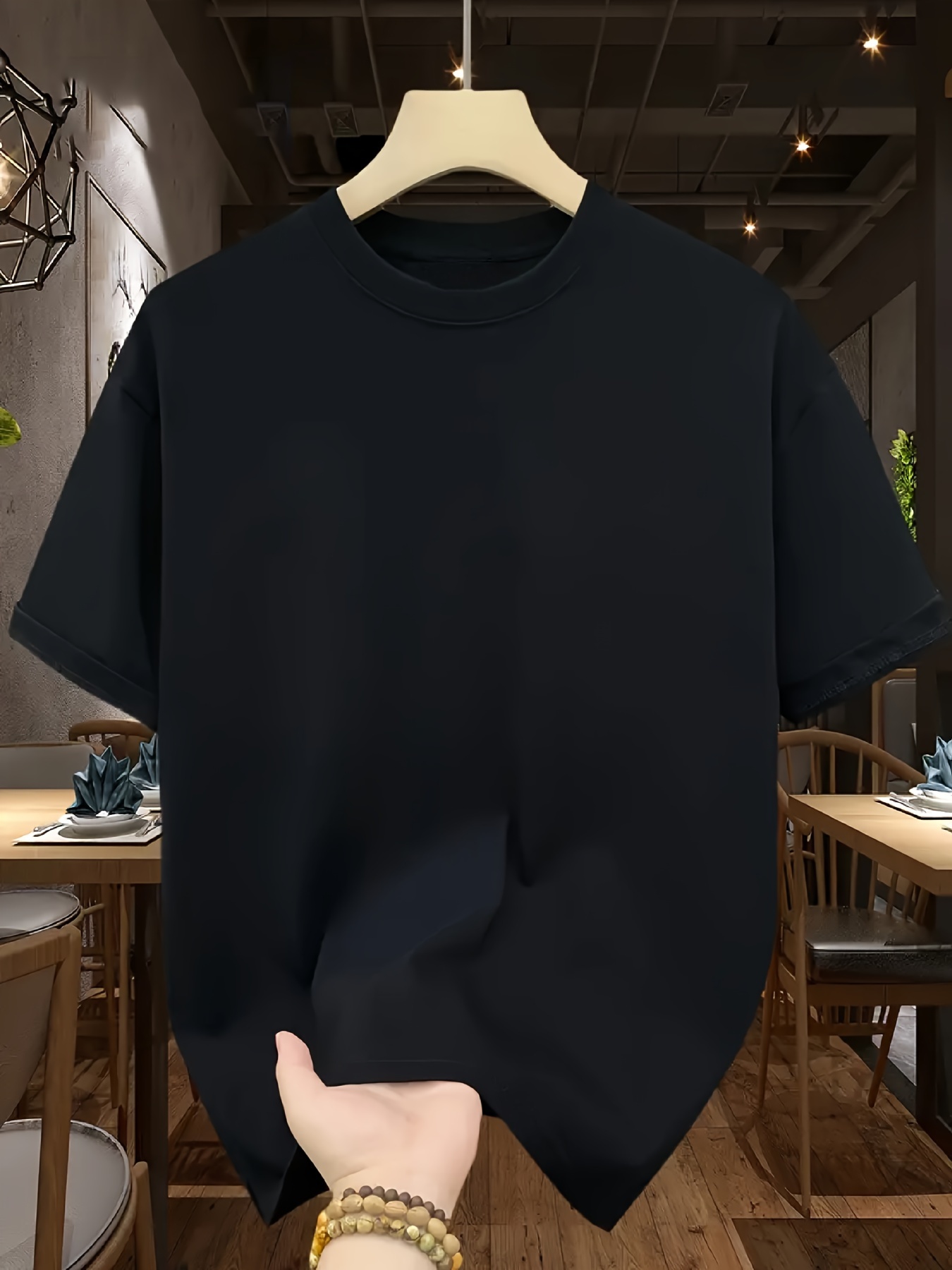 mens pure cotton solid color short sleeved t shirt soft and   wear triple needle stitching  
