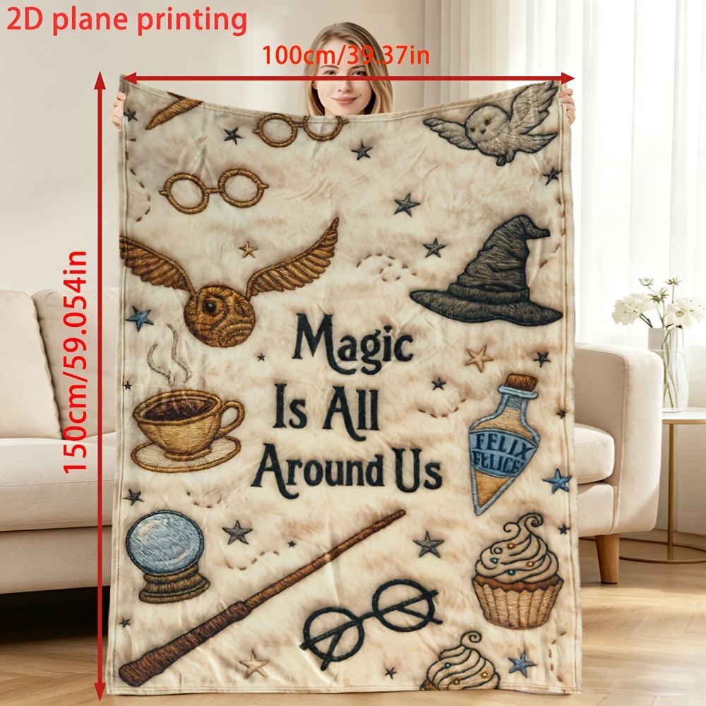 TEMU 1pc 2d Printed Harry Potter Plush Flannel Blanket And Blanket Shawl, Soft Cover Blanket For Office, Car, Patio Yard, Outdoor Camping, Cute 2d