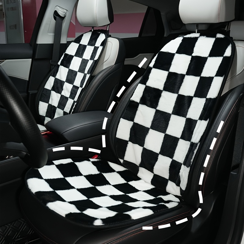 

Checkered Car Seat Cushion, Winter Plush And White Checkered Car Seat Cushion, Warm Car Seat Cushion