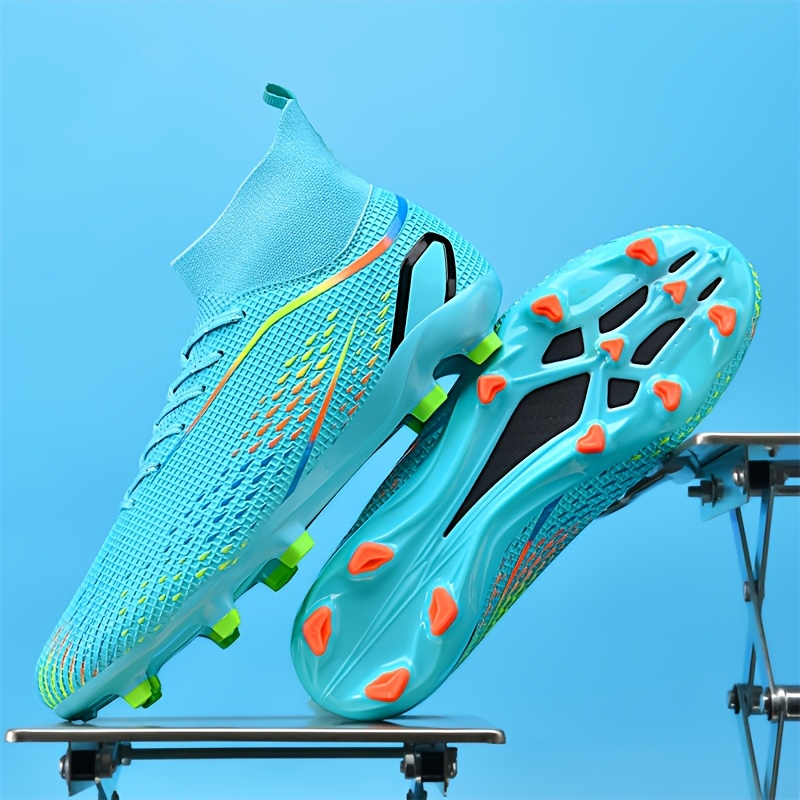 Zapatillas de Césped Artificial de Caña Alta para Hombre - Ligeras y Transpirables, con Suela Antideslizante, Diseño Degradado Blanco/Naranja. Adecuadas para Entrenamiento al Aire Libre y Partidos en Humedales, Zapatillas