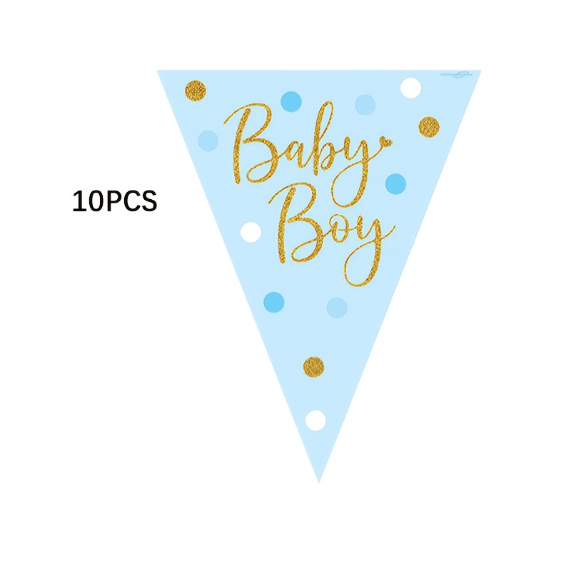 Image of 10pcs/set Boy Blue & Golden Polka Dot, Girl Pink & Golden Polka Dot Themed Triangle Pennant Flags For Shower, Gender Reveal Party, And Children's Gift Party Scene Atmosphere Decoration Banners