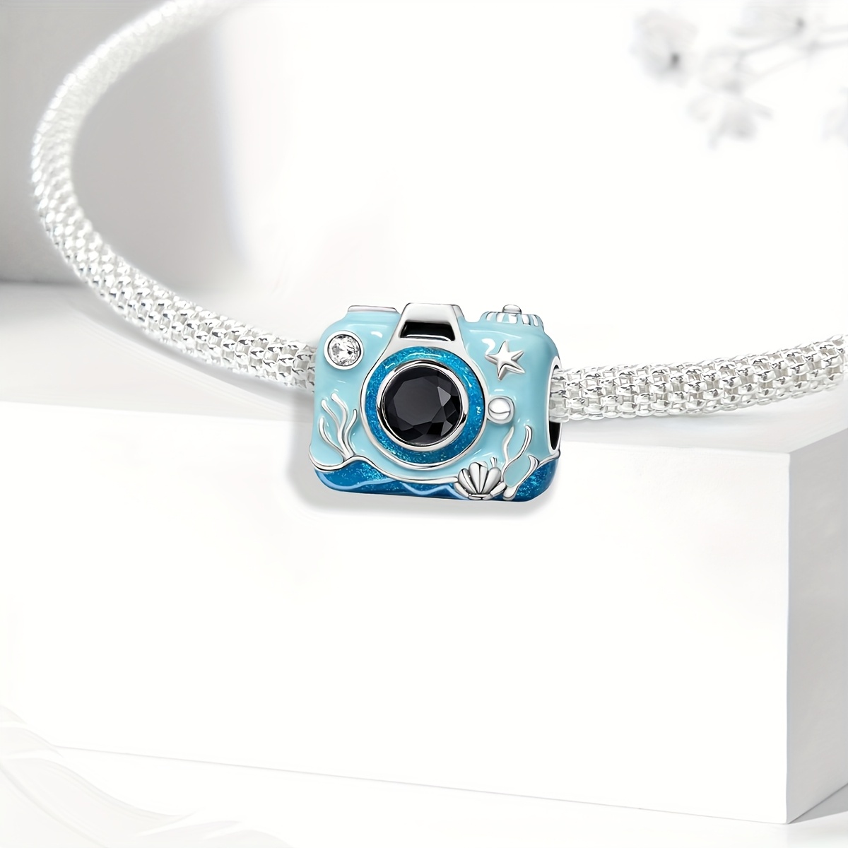 Women's 925 Silvery Plated Ocean Camera DIY Beaded Pendant