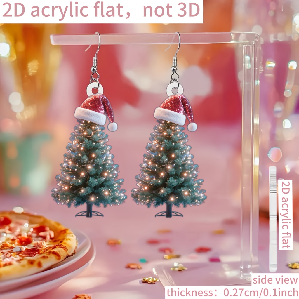 Cute 2D Acrylic Christmas Tree Earrings for Festive Style