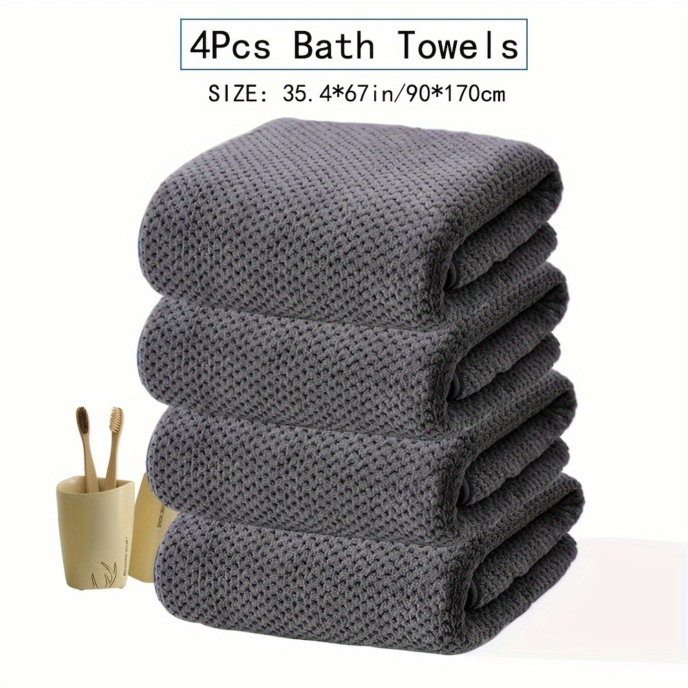 Image of 4pcs Coral Velvet Bath Towel Set - Quick Dry, Super Absorbent, Solid Colors - Perfect For Showers, Hotels, Gyms & Spas (35.4x67 Inches)