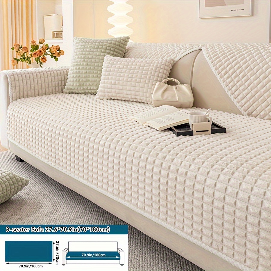 E-shop Karierter Plüsch-Sofabezug, winterlich warmer, verdickter, weicher Sofaschoner, der Haustiere, kratzfester, haustierfreundlicher Sofabezug für
