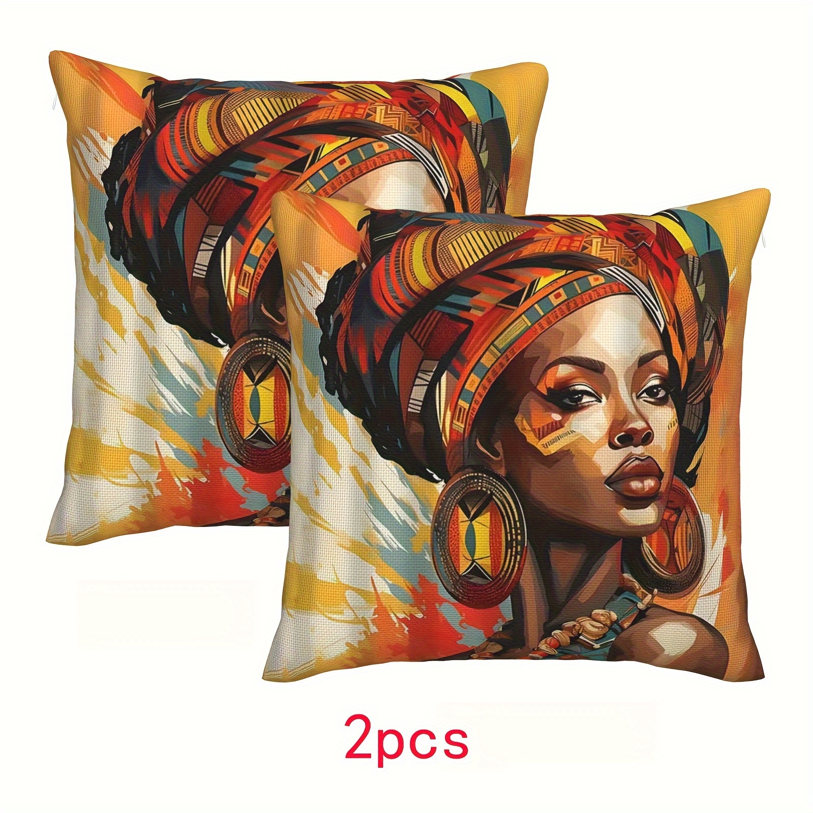 

Traditional African Tribal Figure Throw Pillow Covers Set Of 2, 18x18 Inch, Decorative Woven Polyester Cushion Cases With Zipper For Sofa, Bed, Living Room, Car Decor - Machine Washable