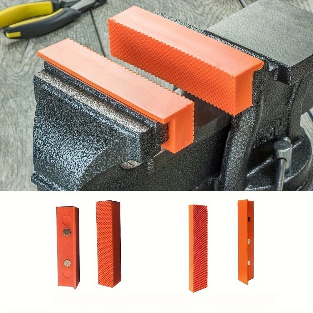 

2pcs Magnetic Vise Jaw Pads - 4 & 6 Inch Soft Rubber Protectors, Nylon Construction, Non-slip Grip For Metal Vices, Manual Tool Accessories, No Battery Required