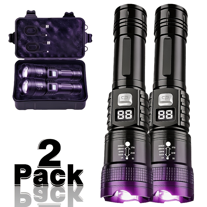 Image of Uv Flashlight Black Light 2 Pack In Gift Box, 395nm Rechargeable Ultraviolet Torch With Indicator And 3 , 800mah Led Pet Urine Detector For Pee, Carpet Stains, Dry Spots And Invisible Residue, Ip44