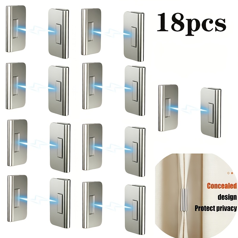 TEMU 18pcs Magnetic Curtain Clips Set, No-nail Curtain Clips For Blackout Bed Curtains, Self-adhesive Closers, And Durable, Privacy Curtain Fasteners