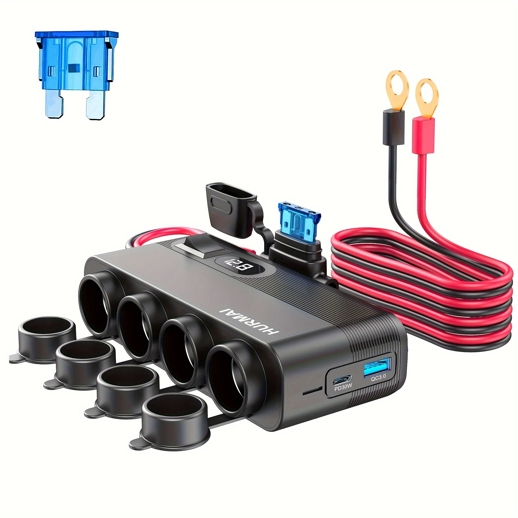 TEMU 12v Socket Power Outlet, 10ft Cable 24v 216w Multi Port Outlet, 12 Volt Car Plug Lighter Socket, Power Supply Car Plug Outlet, Extension Cable With Perforated Terminal Direct Battery Adapter