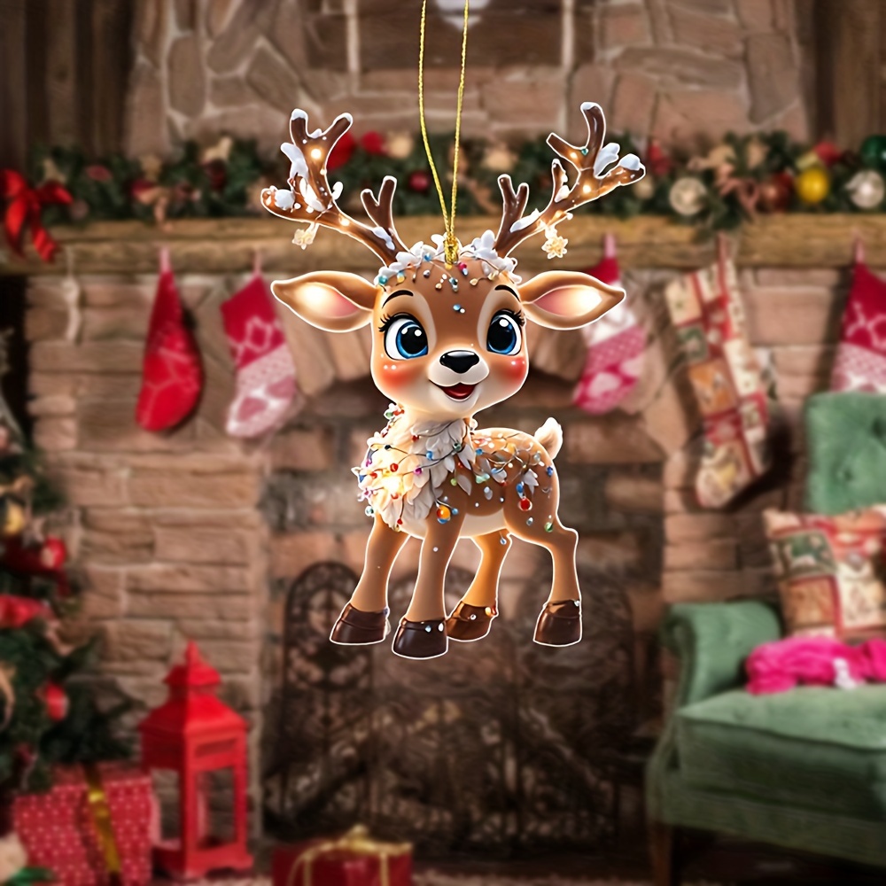 

Charming Acrylic Reindeer Hanging Ornaments - Boho Style Animal Theme Decoration For General Use, Ideal For Christmas, , Valentine's Day, Car & Tree Decor, No Electricity Needed