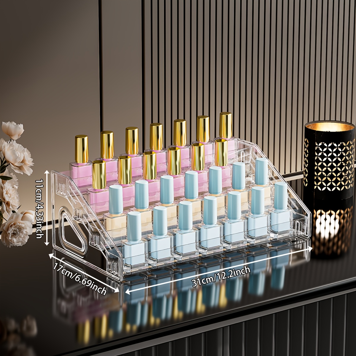 TEMU 1pc Voidisle 1pc 4-tier Acrylic Nail Polish Display Stand & Cosmetic - Large Capacity Countertop Shelf Suitable For Bathroom, Salon, Vanity,