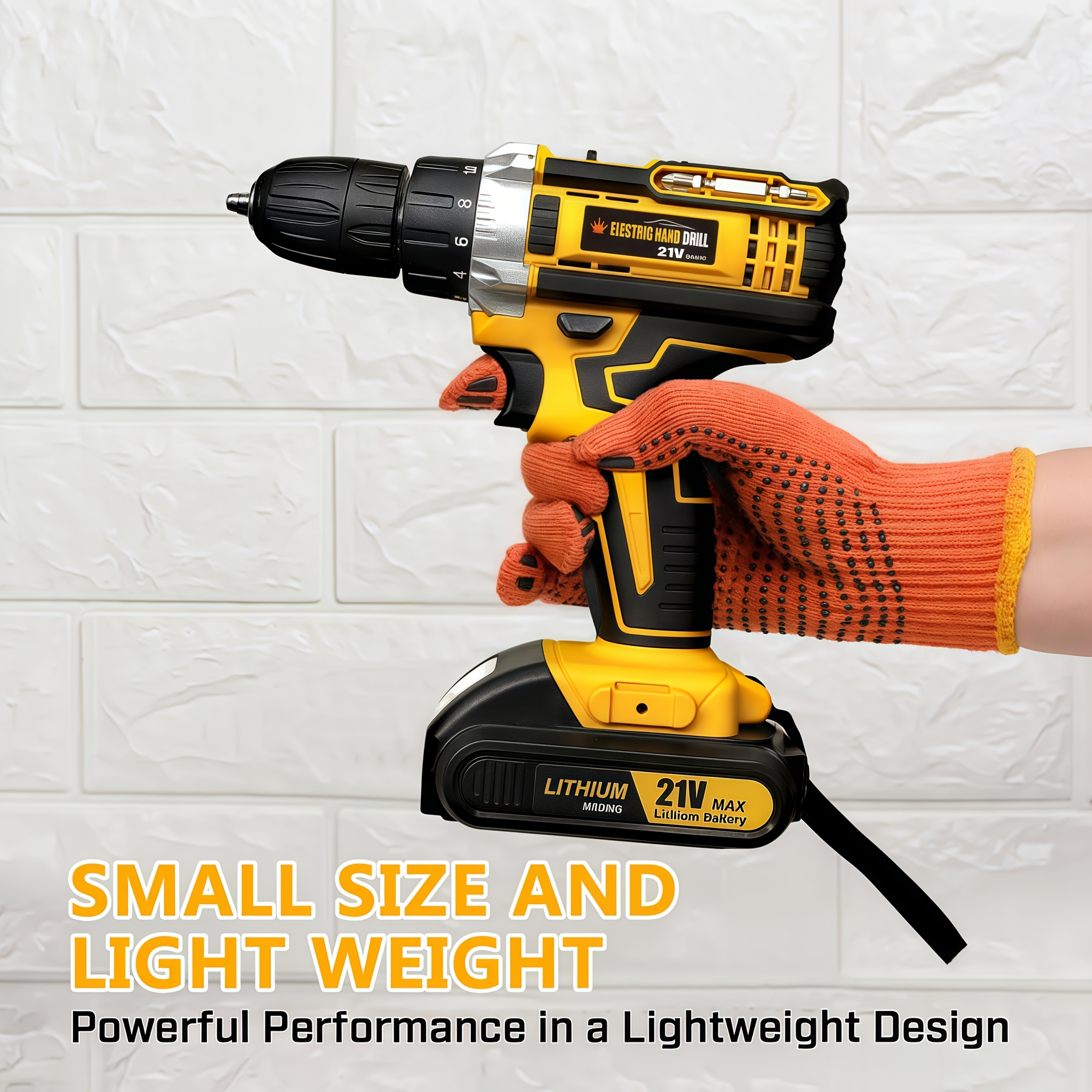 lithium ion cordless drill kit drill set with battery and charger 3 8 inch keyless   variable speed 16 position adjustment and 24 drill bits red yellow blue color scheme ergonomically   household power tool Product details 3
