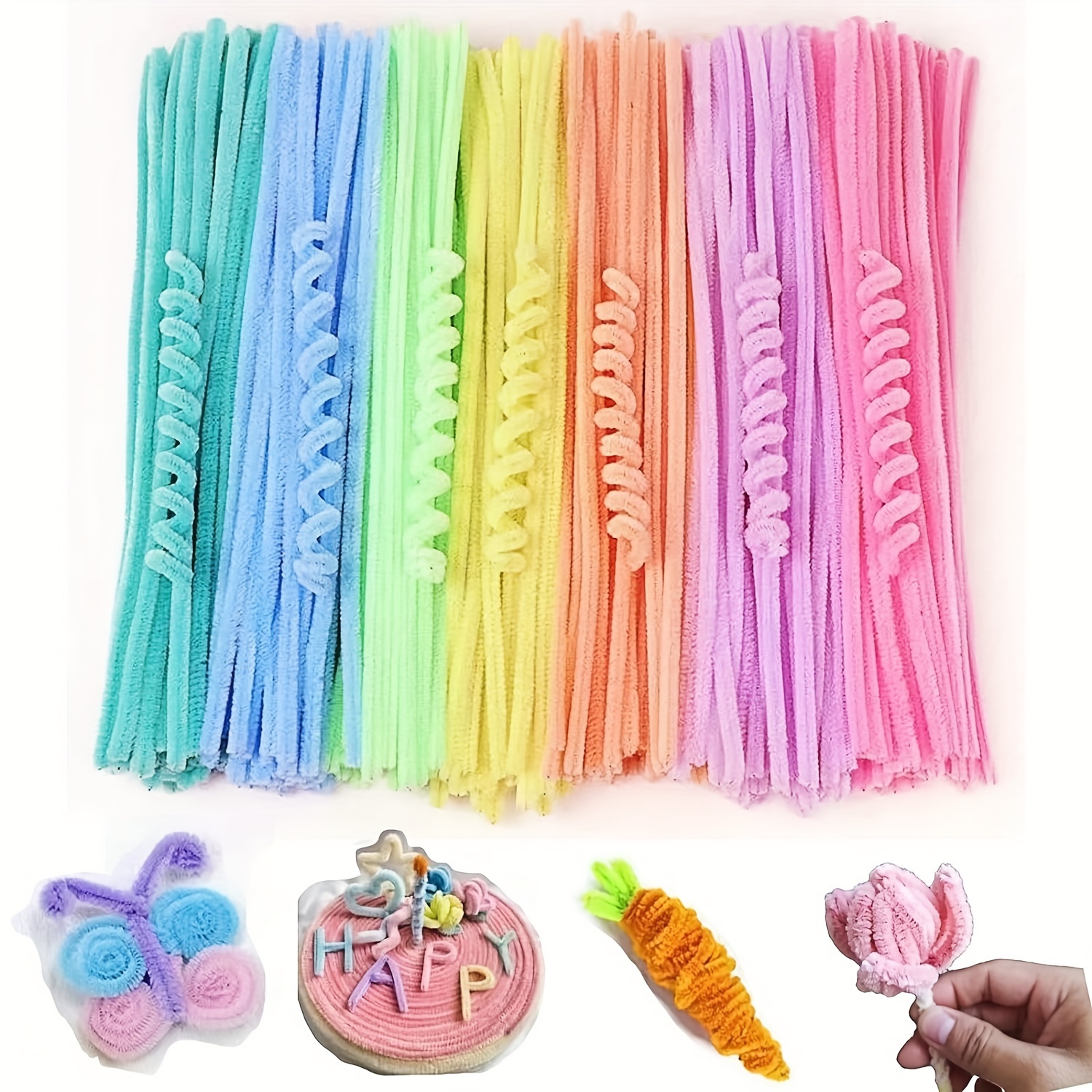 TEMU 200pcs Upgraded Macaron Pipe Cleaners Craft Chenille Stems Diy Art Supplies Thick Fluffy Fuzzy Wire Sticks Bulk For Beginer