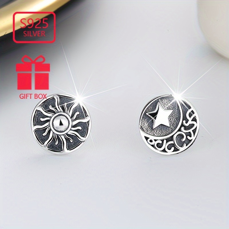 

2pcs Women's Fashion Stud Earrings 925 Sterling Silver Asymmetrical Moon Pattern Women's Stud Earrings Suitable For , Activities, And Gatherings, Suitable For Gifts, Gift For Eid, Ramadan