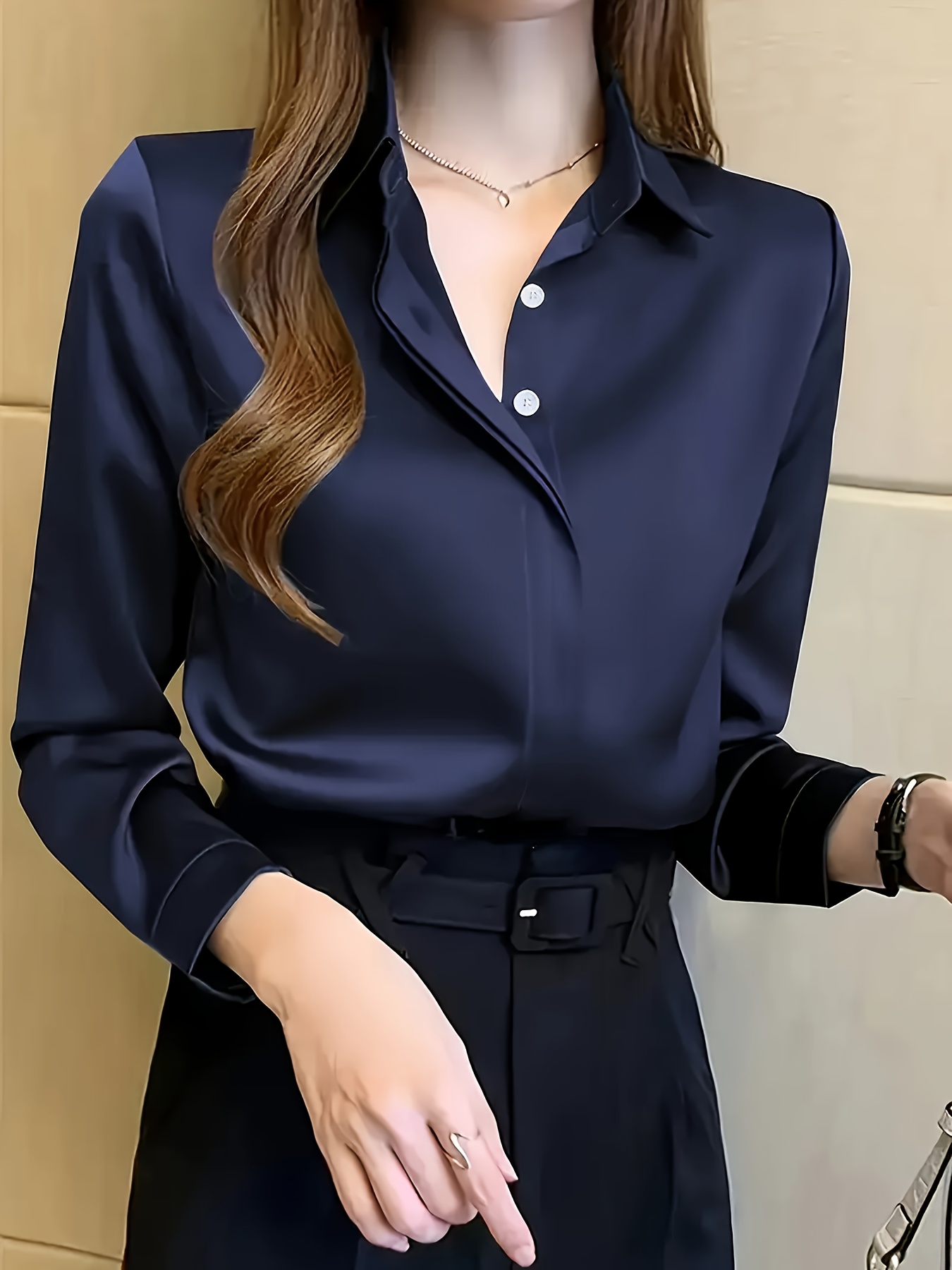 Women's Textured Long Sleeve Blouse - Business Casual Work Shirt With Wave Pattern Detail