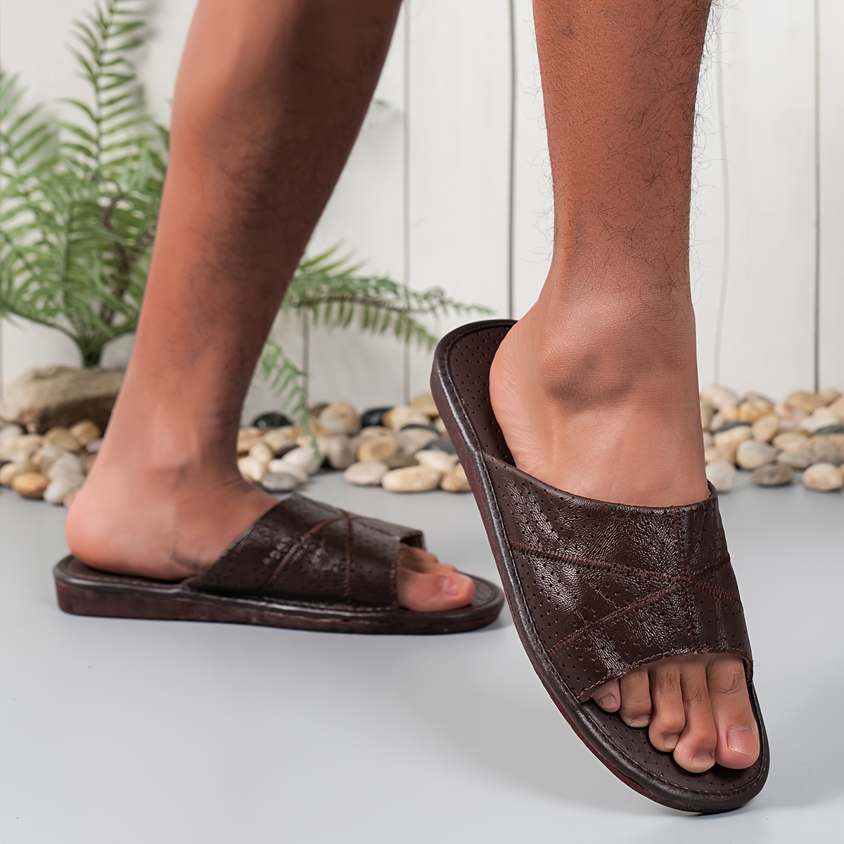 Leather Mens Open Toe House Slippers Wholesale House Sandals