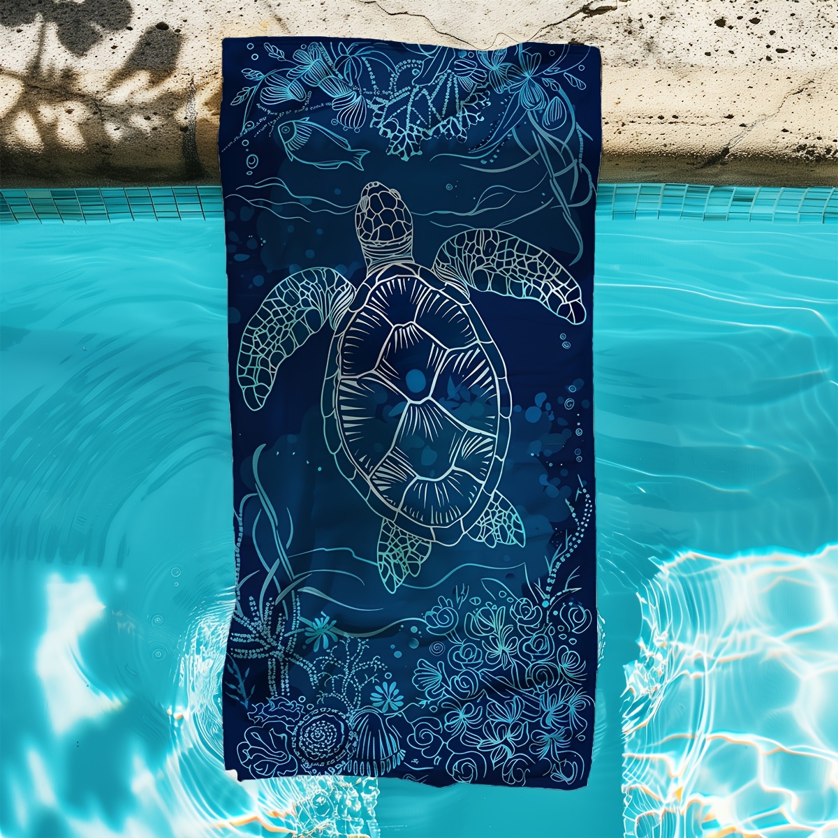 Soft Microfiber Beach Towel Sea Turtle And Coral Pattern Blue_voghion.com