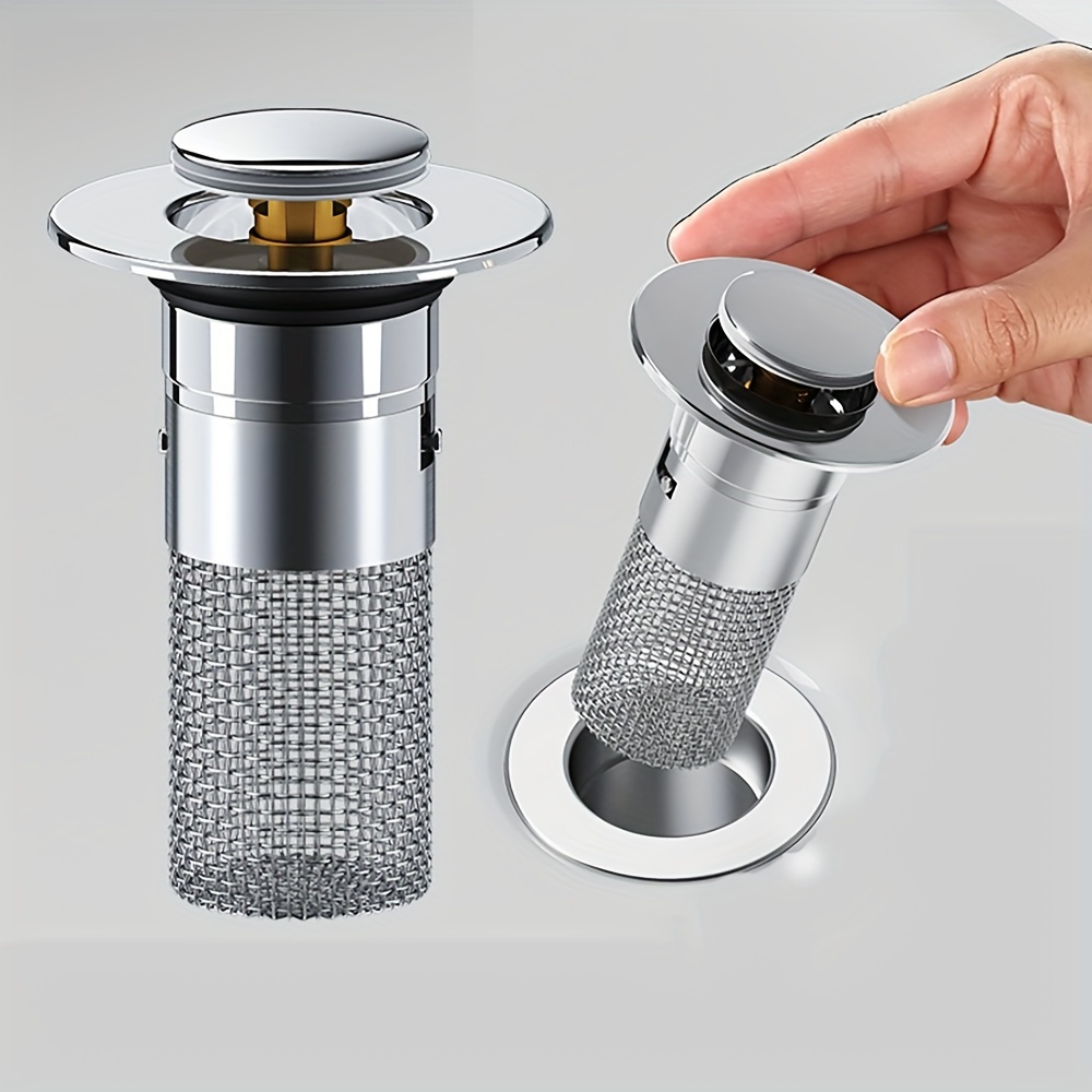 

1pc Easy-to-install Stainless Steel Sink Strainer & Stopper, Stainless Steel Sink Strainer With Pop-up Stopper, Anti-odor, Pop-up Design For 1.3-1.6"" Drains, Sleek Bathroom Accessory