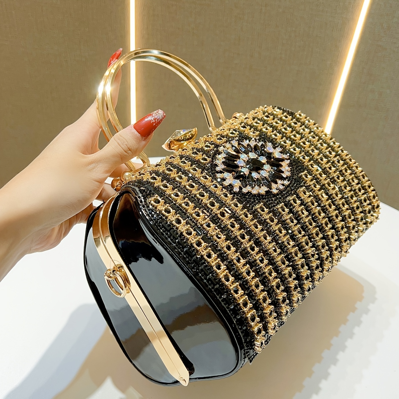 elegant   embellished large evening handbag crossbody bag detachable strap sparkly dress wallet clutch for weddings prom   for party banquet Product details 2