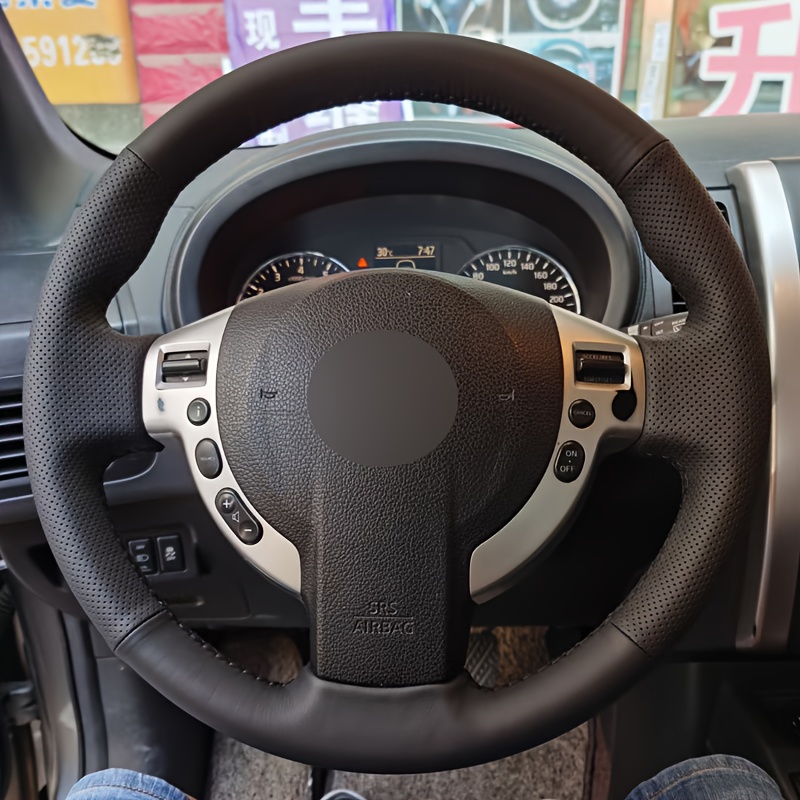 TEMU 1pc Hand-stitched Steering Wheel Cover, Fit For And , Made Of For Comfortable Feel, Suitable For