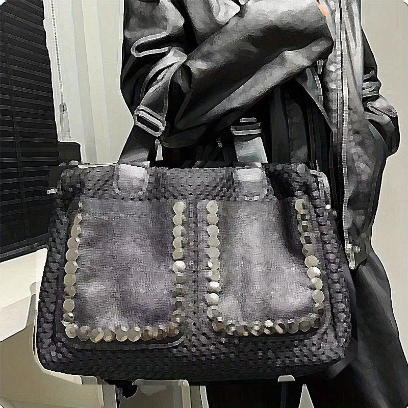 TEMU Women's Reversible Leather Tote Bag With Large Capacity, Reversible Korean And Crossbody Bag, Adjustable Shoulder Strap Design, Suitable For