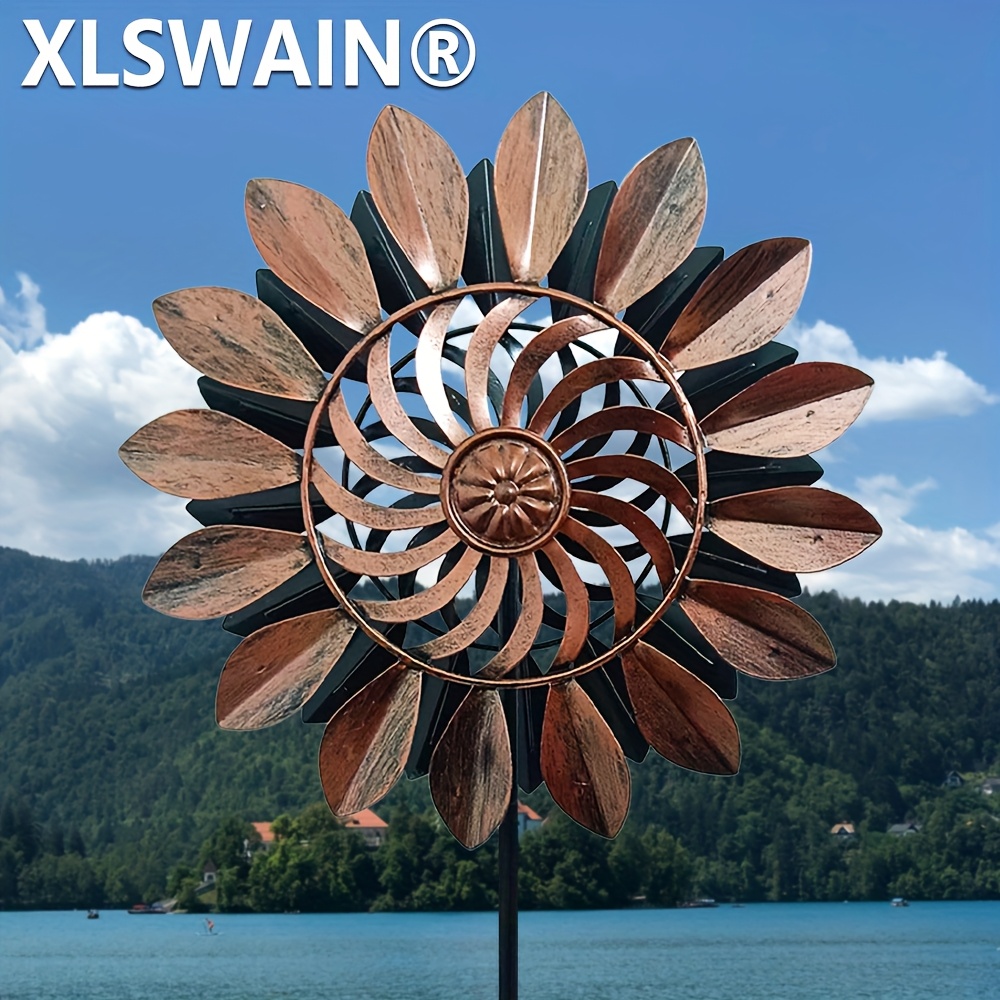 Image of 1 Piece Of Outdoor Garden Decor Featuring A Windmill, Designed As A Metal Art Sculpture With A Leaf Motif That Rotates , Measuring 46.06 .39 Inches, Perfect For Enhancing Your Courtyard Garden