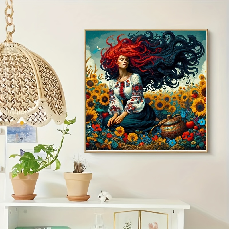 

Diy 50x50cm/19.7x19.7in Diamond Painting Kit: Long-haired Woman Among Sunflowers - Artistic Wall Decor, Mosaic Tools & Accessories, Acrylic (pmma) Material