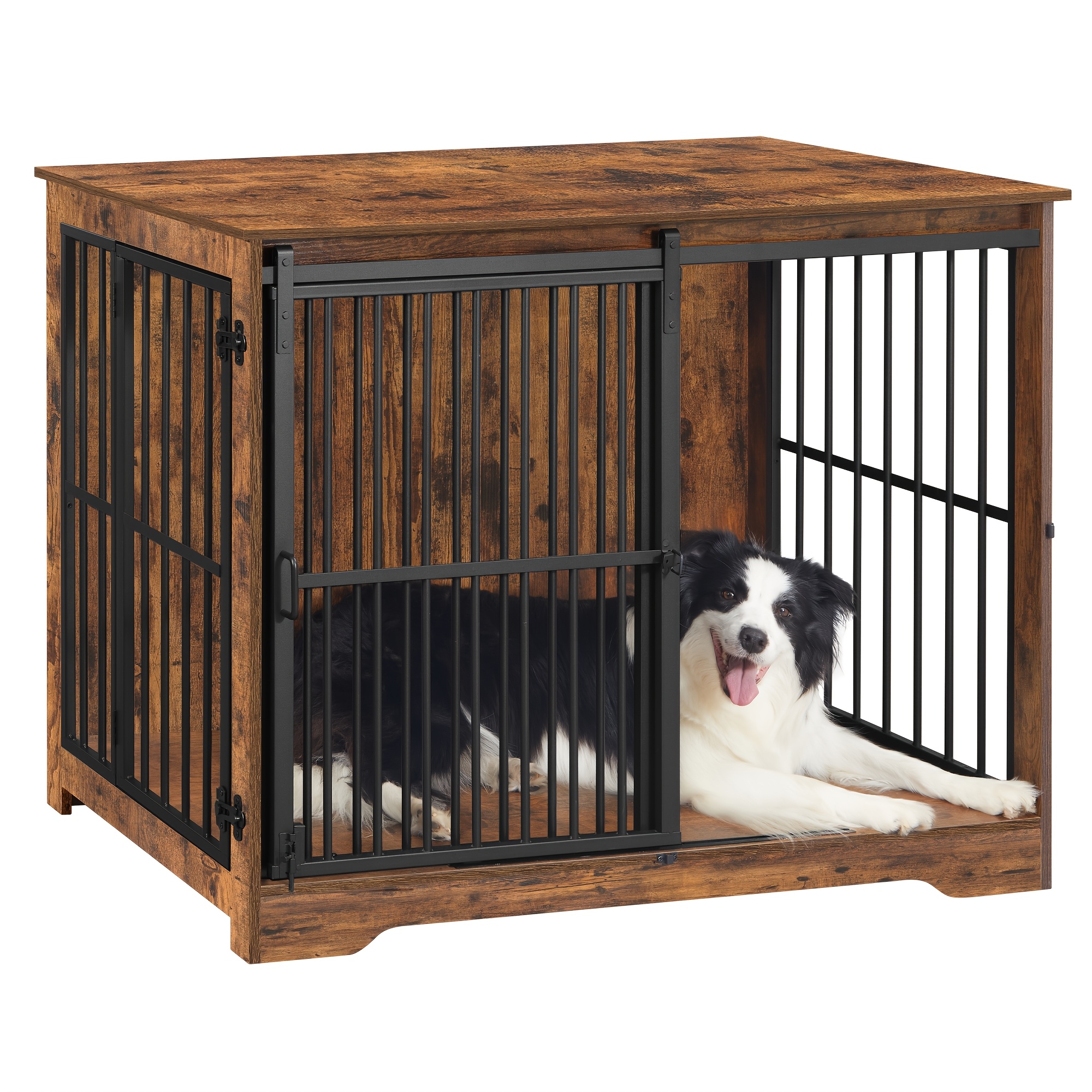 Dog Crate Furniture, 110cm Dog Crate, 2 Doors, Modern Indoor Dog Crate, Suitable For Small/medium/large Dogs Weighing Up To 100kg, Side Table, Reinforced Sliding Doors, 65 × 110 × 81cm