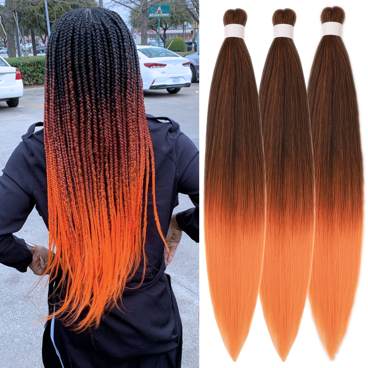 3pcs pre stretched   straight low temperature fiber synthetic hair colored braiding hair extensions 26 inch basics style for women details 2