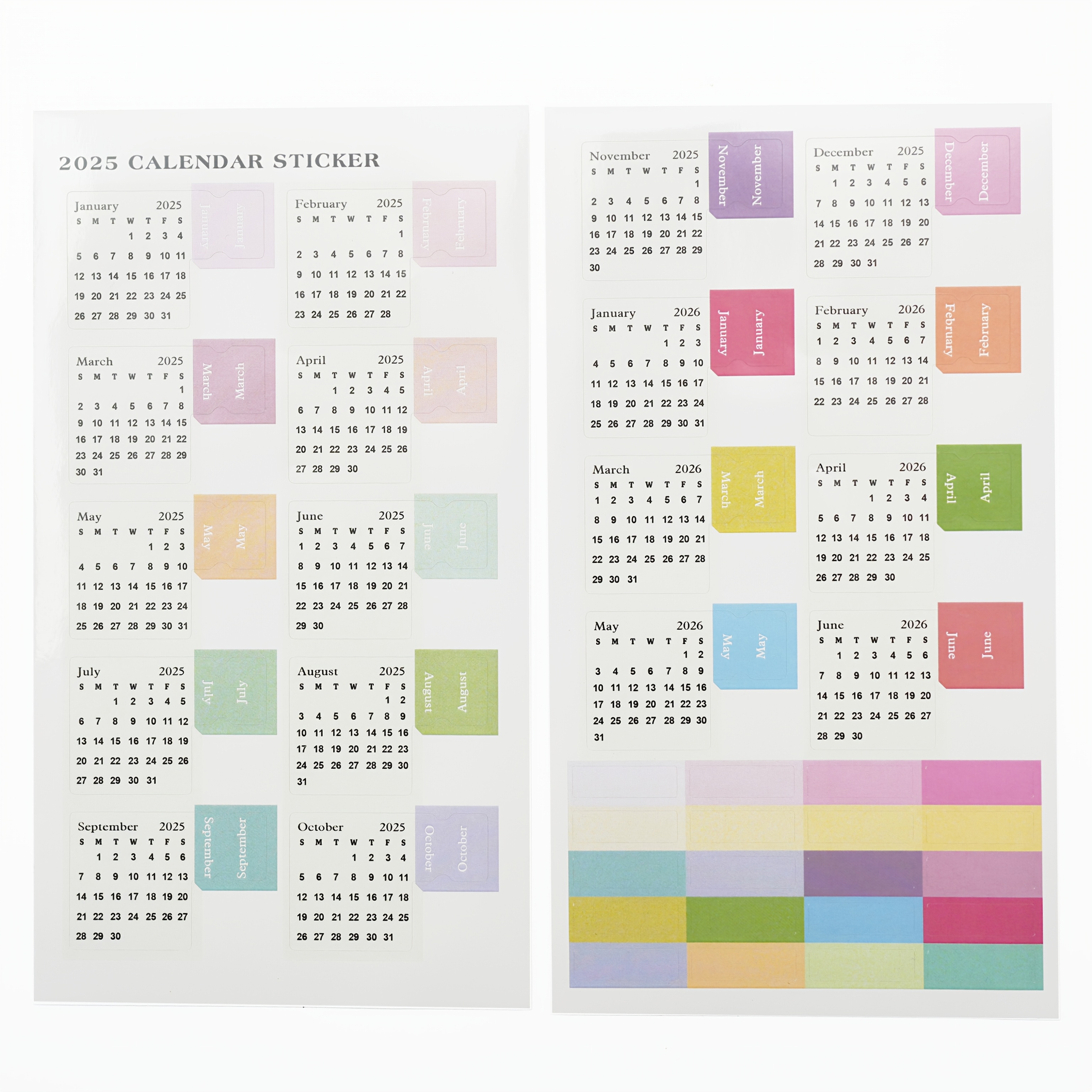 

2-pack 2025 Candy-colored Adhesive Calendar Stickers, English Language, Indexing Labels For Journaling, Notebooks, And Organizing