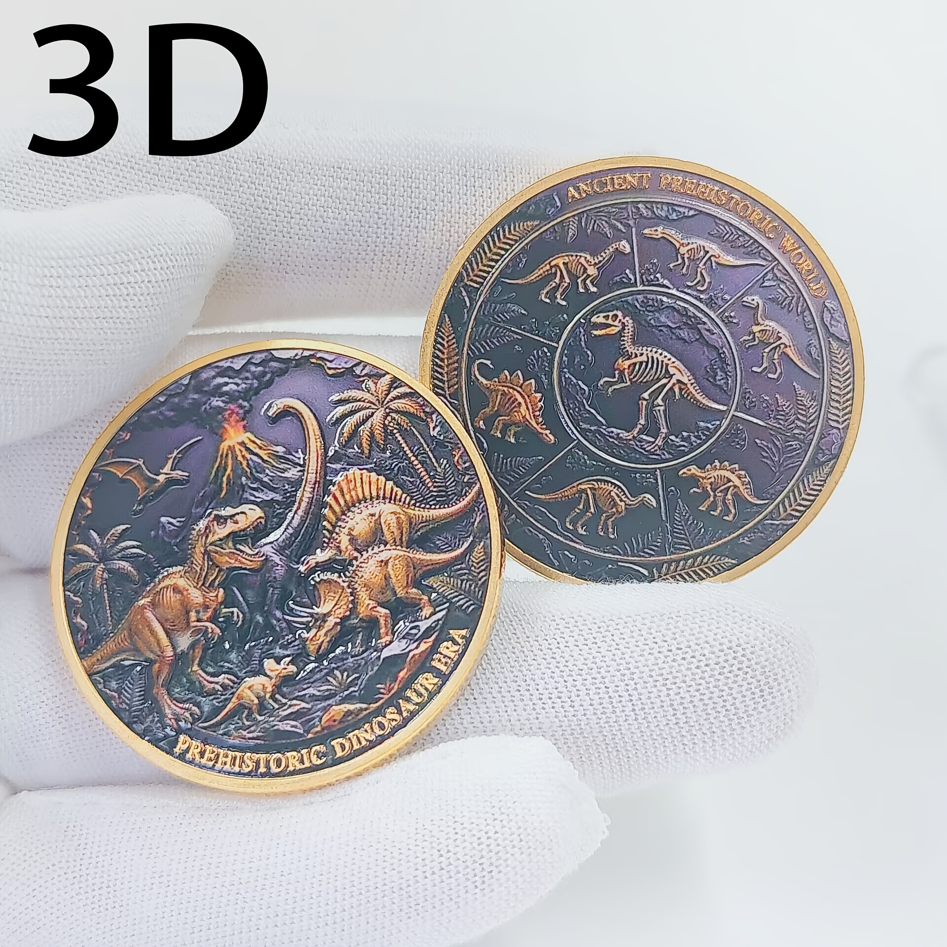 TEMU Pièce 3D Pièces et Médailles de Dinosaure pour , Cadeaux de Paléontologie, de l'Ère avec Jetons, Pièce pour Présentoir de Bureau pour Passionnés