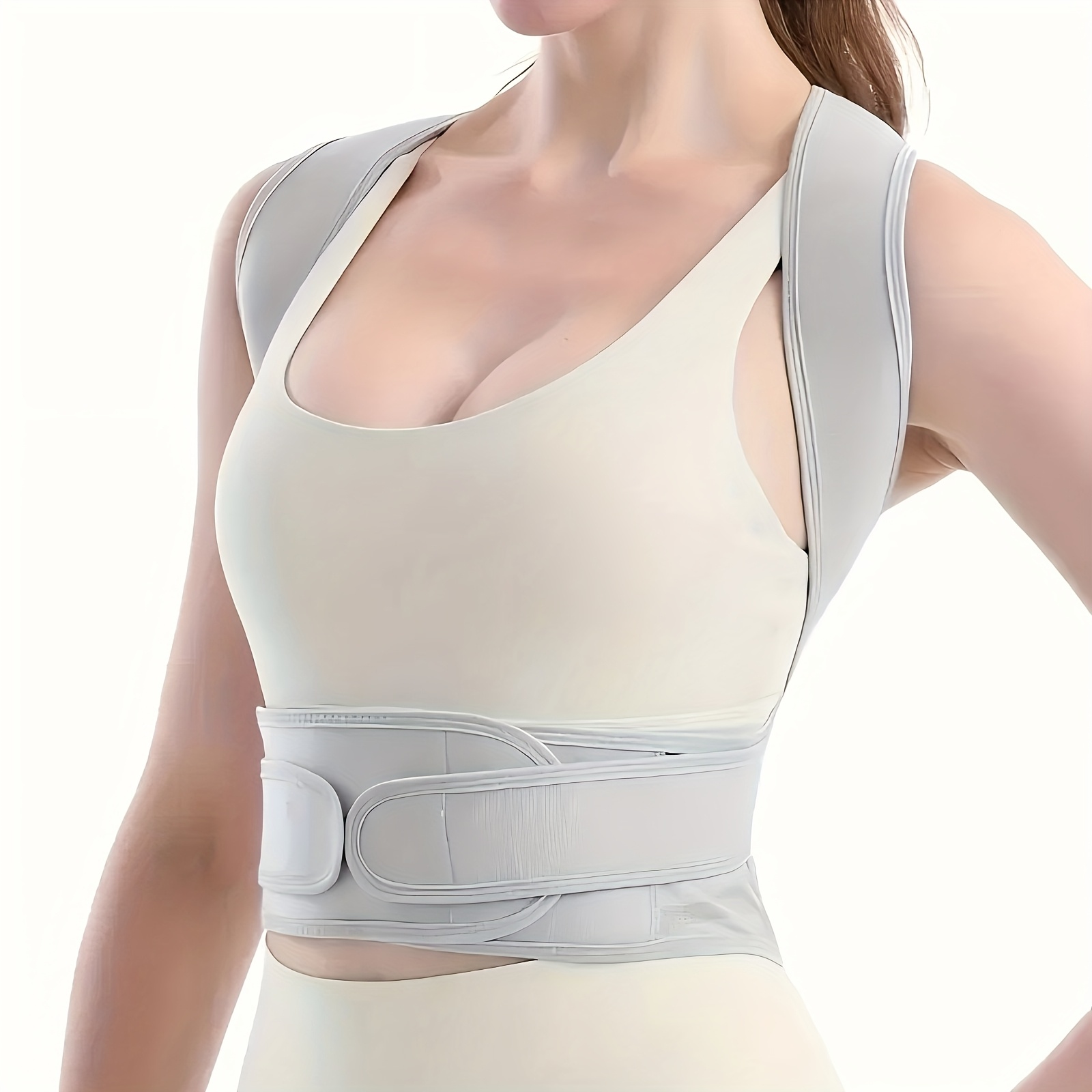 1pc Adjustable Unisex Back Support Belt - 100% Polyester Ergonomic Posture Corrector with Drawstring Closure for Gym, Workouts & Casual Wear - Elegant Design, Breathable Knit Fabric