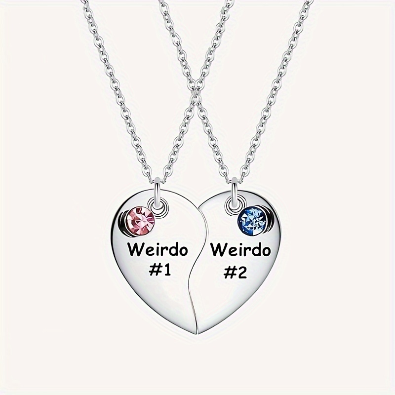 2pcs monster best friend half heart puzzle necklace with rhinestones made of stainless steel with laser engraving a easy and stylish gift for everyday wear for women