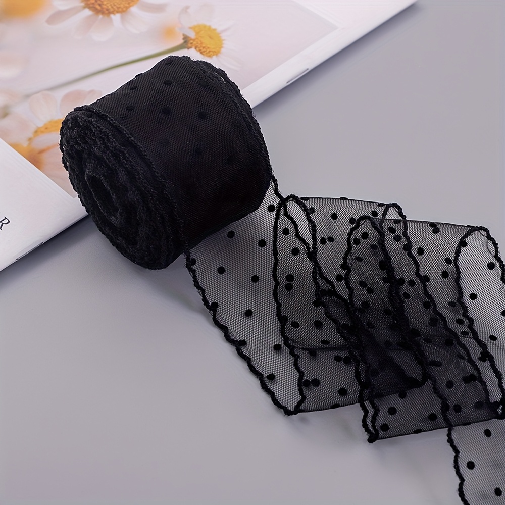 TEMU 5 Yards A Pack Of White Polka Dot Lace Mesh Polka Dot Lace Accessories, Suitable For Sewing, , Bow Accessories, Gift Packaging, Party Decoration