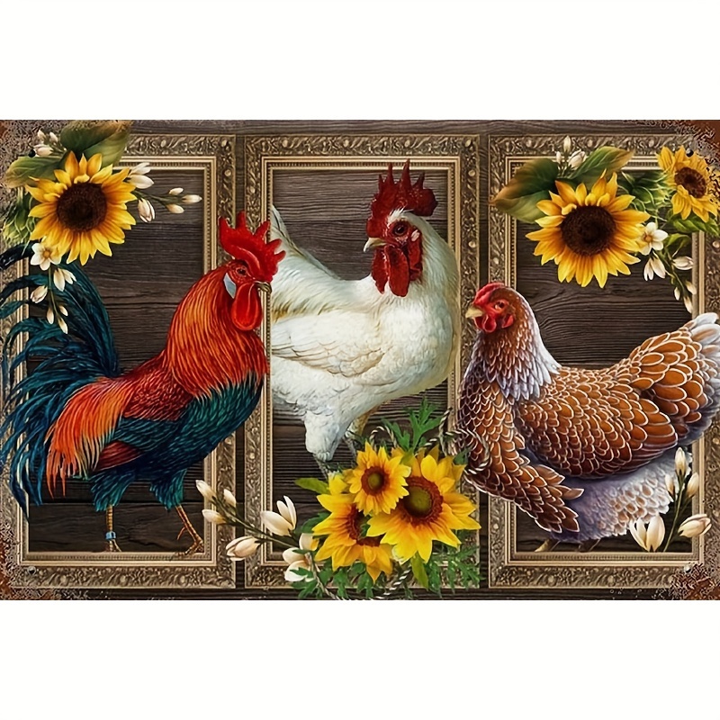 

1pc 15.7*11.8 Inches 5d Diy Diamond Art Painting, Sunflower And 3 Chickens Animals, Full Diamond Art Painting, Embroidery Kit, Handmade Home Decoration