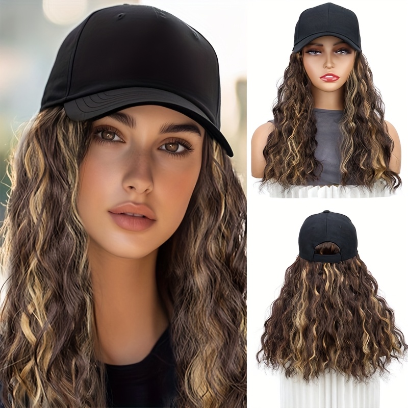 Women's Sports Style Baseball Cap Wig, Water Wave Curly Short Bob  Hairstyle, High Temperature Fiber Synthetic Hair, Adjustable, Versatile  Stylish
