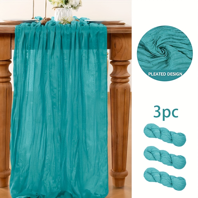 Image of 3pcs Set Of Ha- Blue Table Runners, 35x118 Inches, Easter Decor, Bohemian Gauze Cheesecloth, Spring Runner For Weddings, Bridal, Baby Showers, Birthday Parties, Rustic Transparent Table Decoration