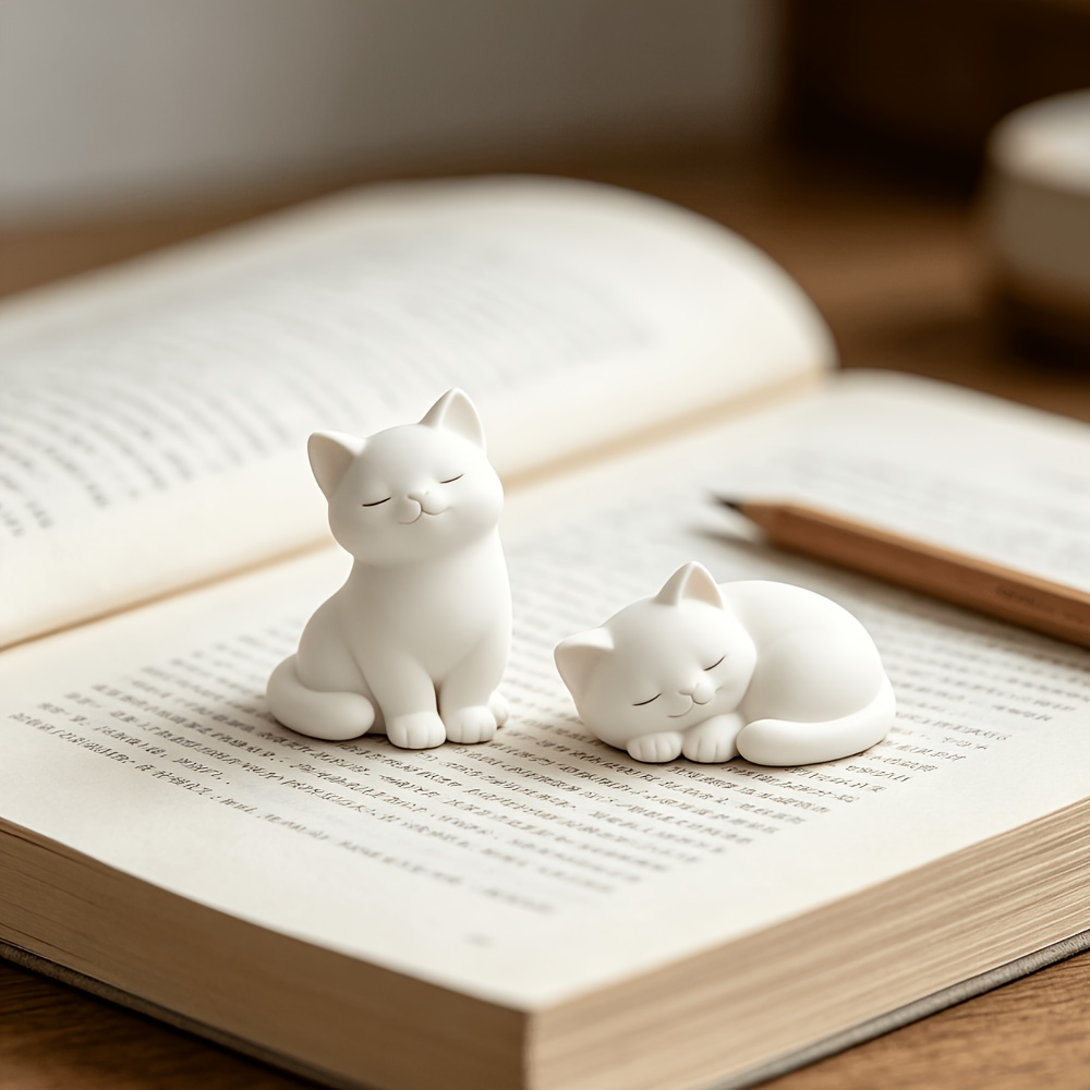 TEMU Ornement de sculpture de chat guérison, paire de chatons et endormis, convient pour table basse de chambre à coucher, article de décoration
